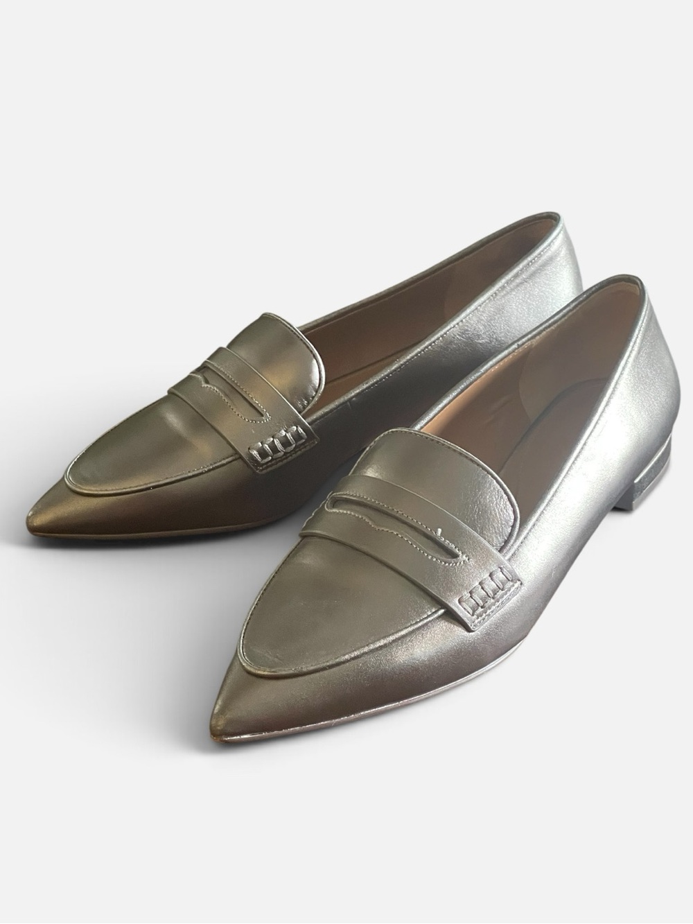 Talbots Scarlet Metallic Bronze Dark Gold Leather Pointed-Toe Penny Loafer Sz 10